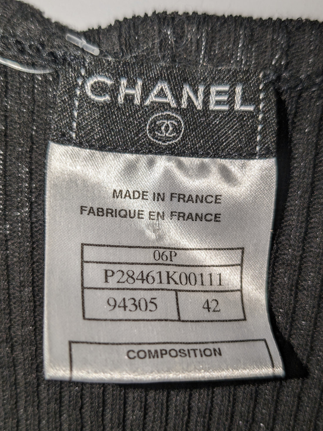 Chanel 06P Black Rib Knit Top with Lace Hem - FR42 (8/10)
