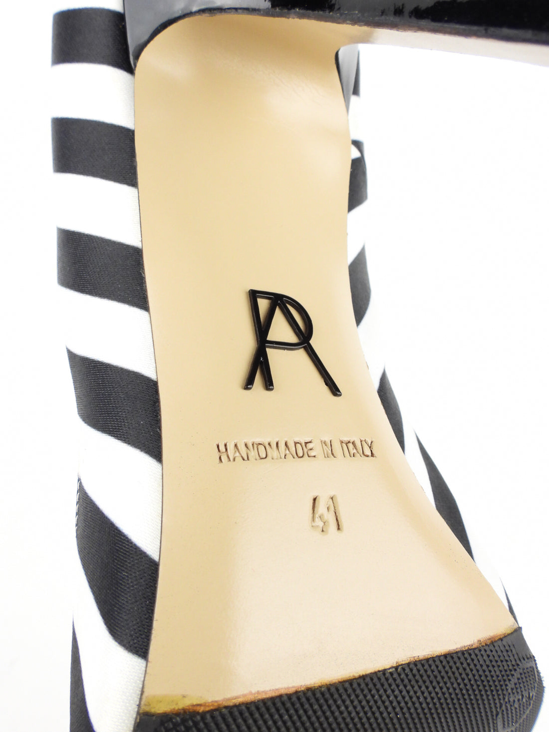 Paul Andrew Black and White Striped Satin Stiletto Heel Pumps - 41