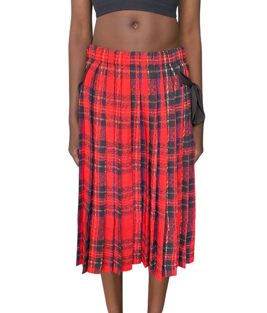 Simone Rocha Red Plaid Pleated Bowtie Skirt - US 14