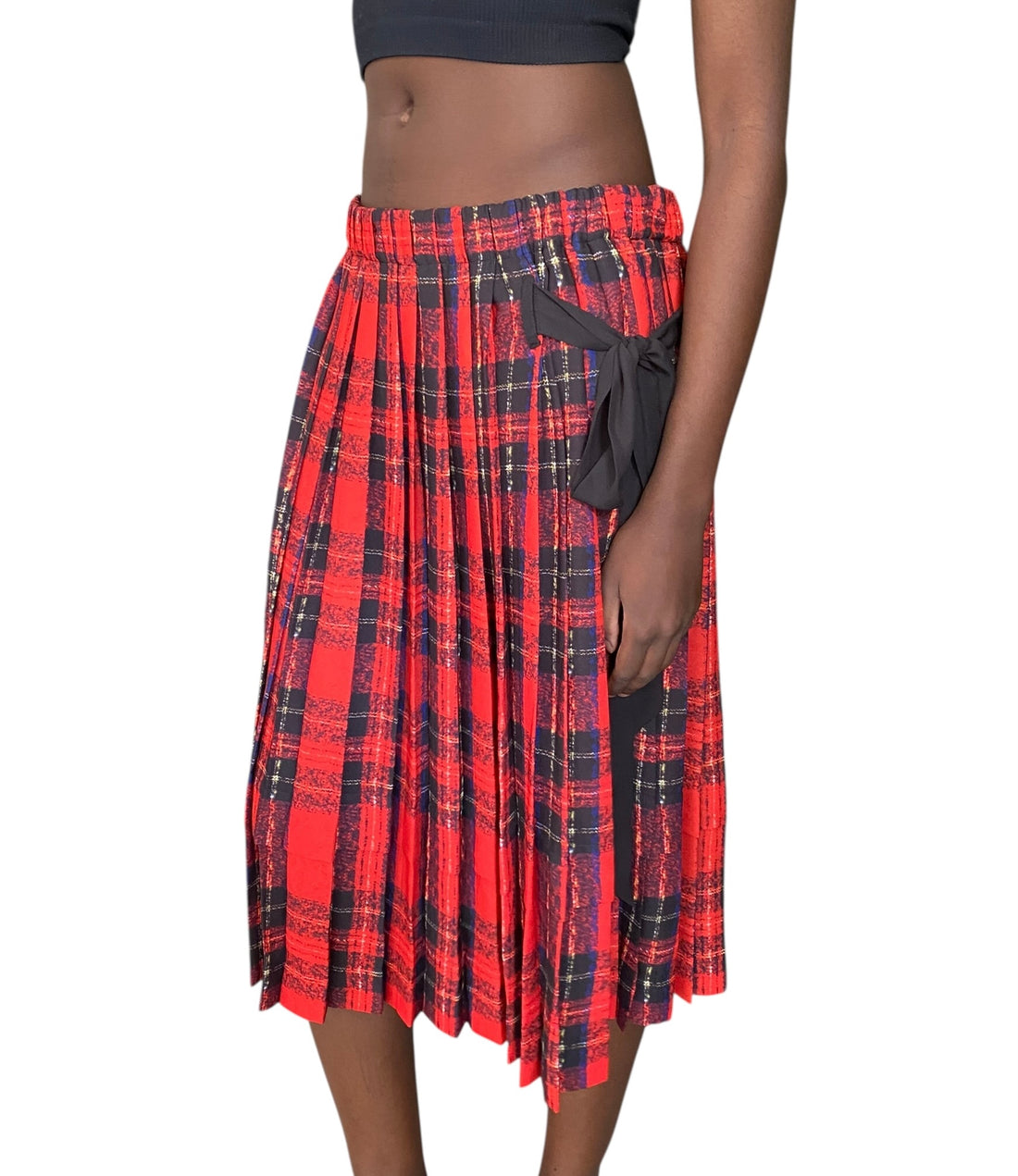 Simone Rocha Red Plaid Pleated Bowtie Skirt - US 14