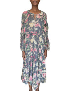 Zimmermann Grey Silk Iris Floral Ruffle Midi Dress - 3 / US 10