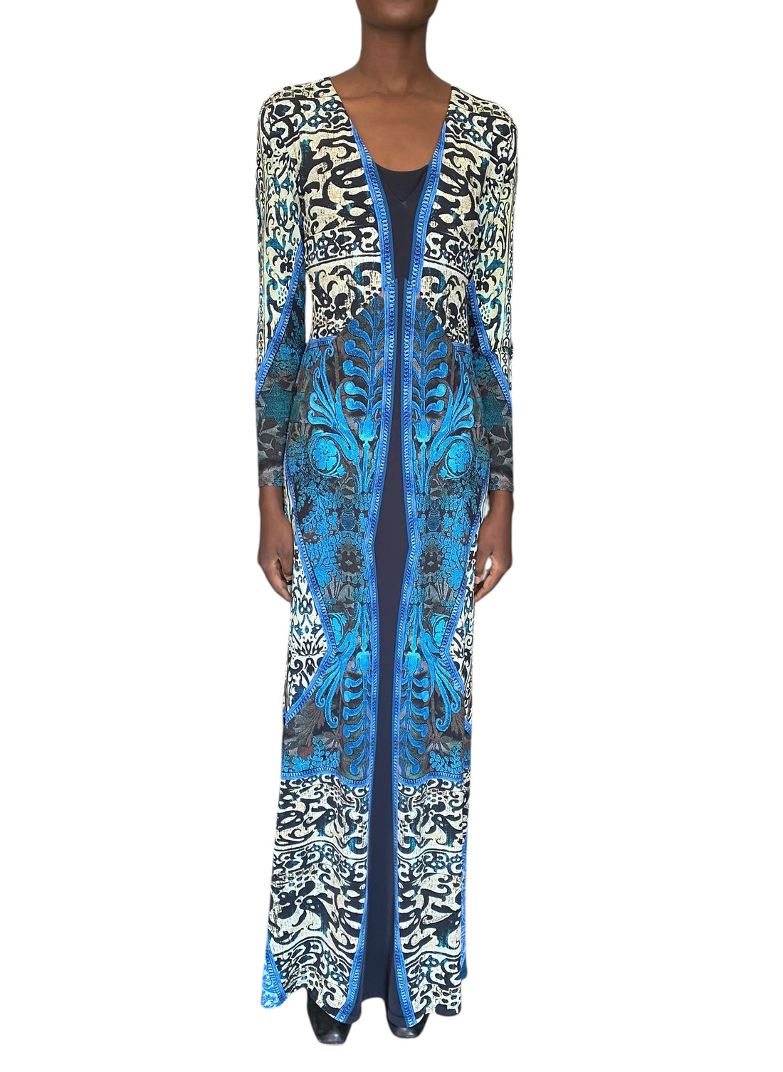 Roberto Cavalli Blue Printed Jersey Maxi Dress - 46 / US 10