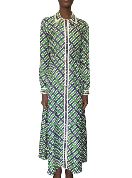Gucci Green & Blue Silk Printed Shirt Dress - 44 / US 8