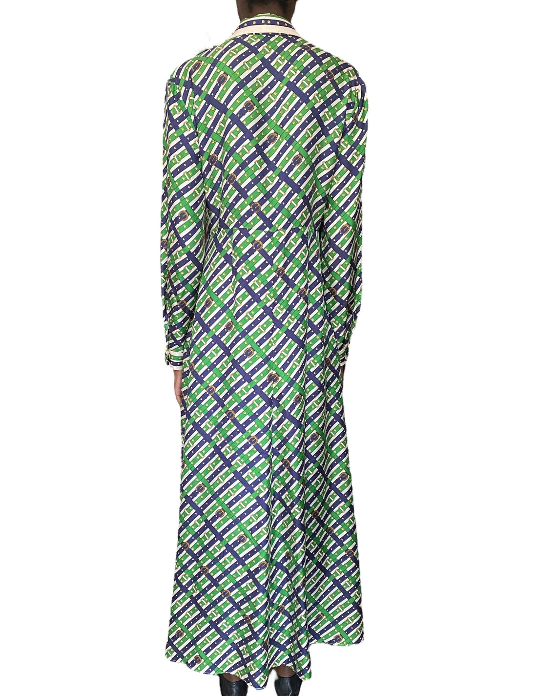 Gucci Green & Blue Silk Printed Shirt Dress - 44 / US 8 I MISS YOU VINTAGE Gucci Green & Blue Silk Printed Shirt Dress - 44 / US 8 I MISS YOU VINTAGE