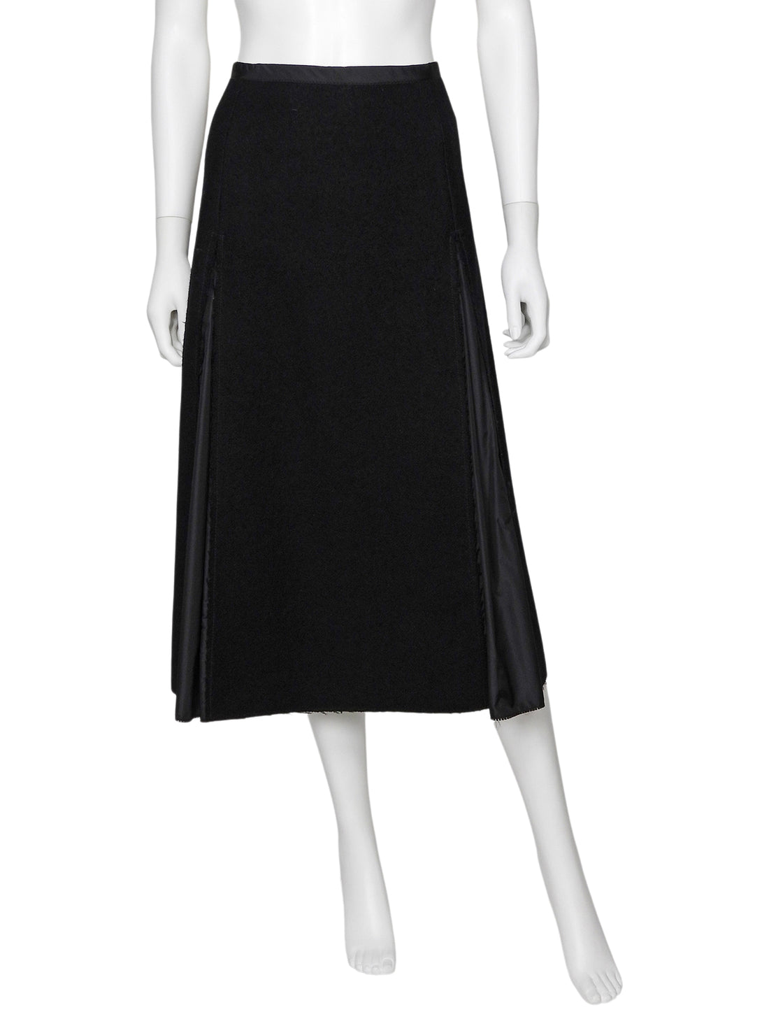Prada Linea Rossa Black Felted Wool and Mohair Nylon Panelled A Line Midi Skirt - 42