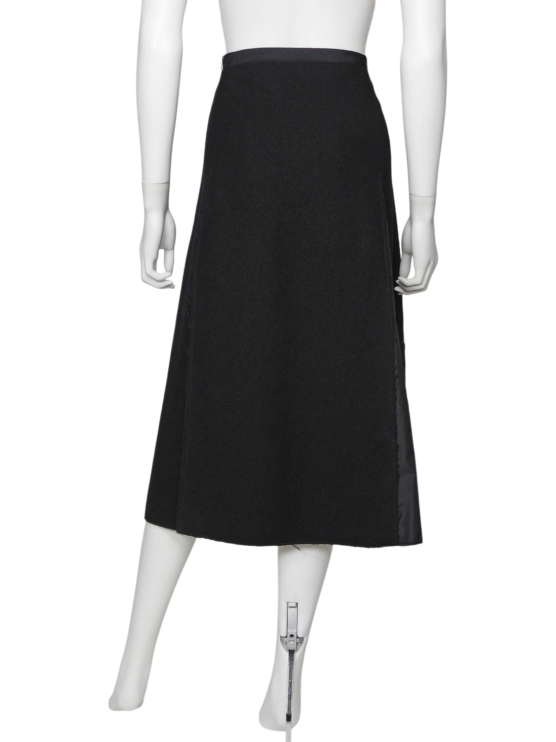 Prada Linea Rossa Black Felted Wool and Mohair Nylon Panelled A Line Midi Skirt - 42