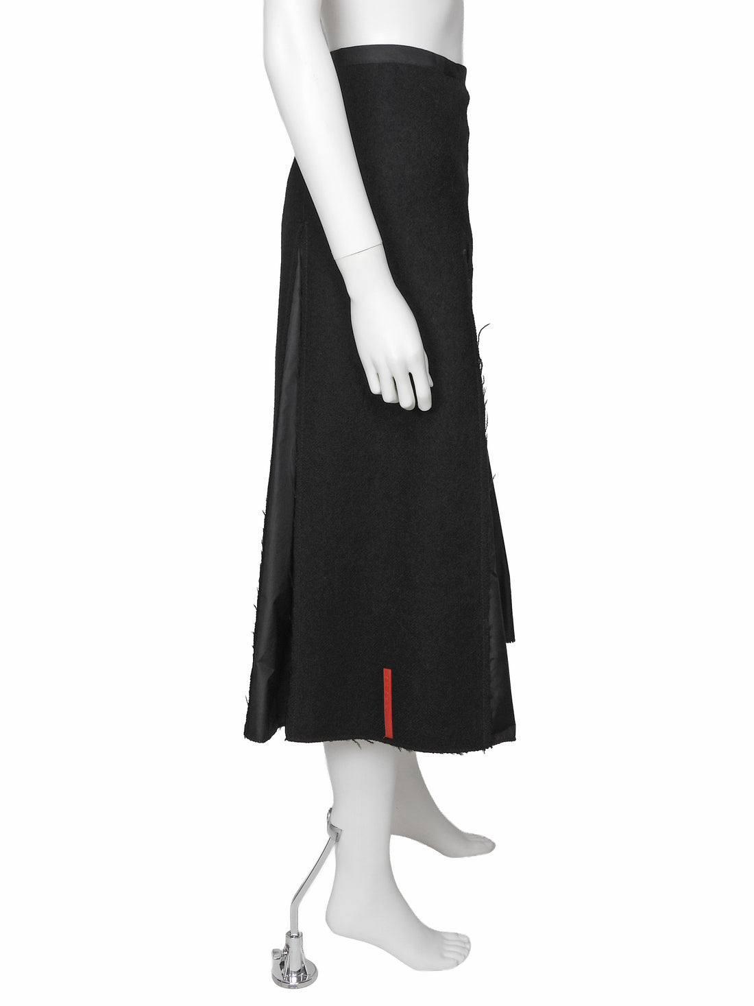 Prada Linea Rossa Black Felted Wool and Mohair Nylon Panelled A Line Midi Skirt - 42