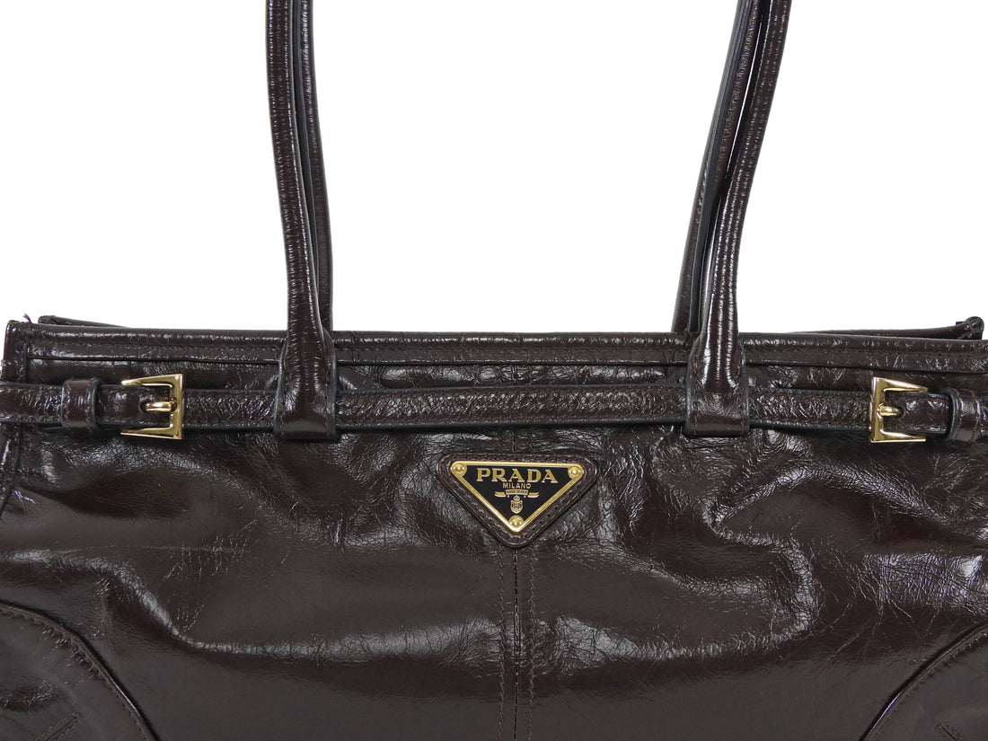 Prada Brown Medium Leather Bonnie Shoulder Bag Medium