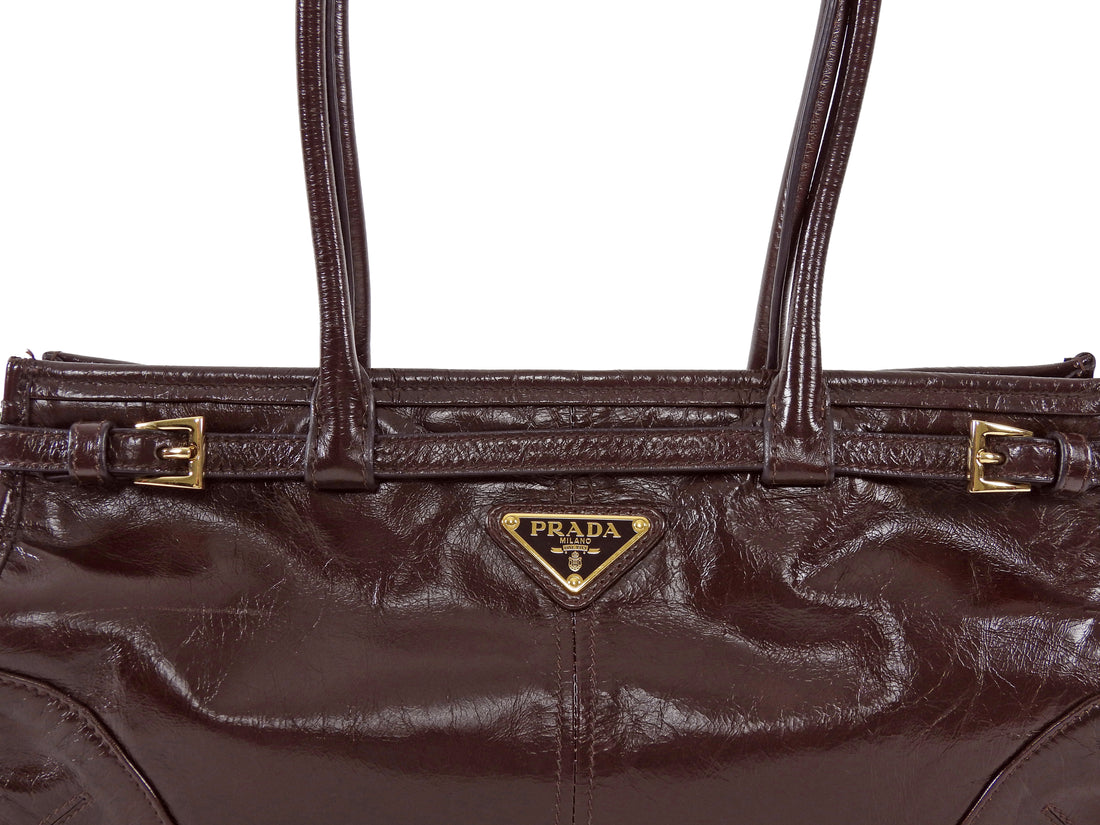 Prada Brown Medium Leather Bonnie Shoulder Bag Medium