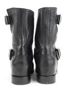 Prada Black Grained Leather Buckled Mid Calf Boots - 37.5