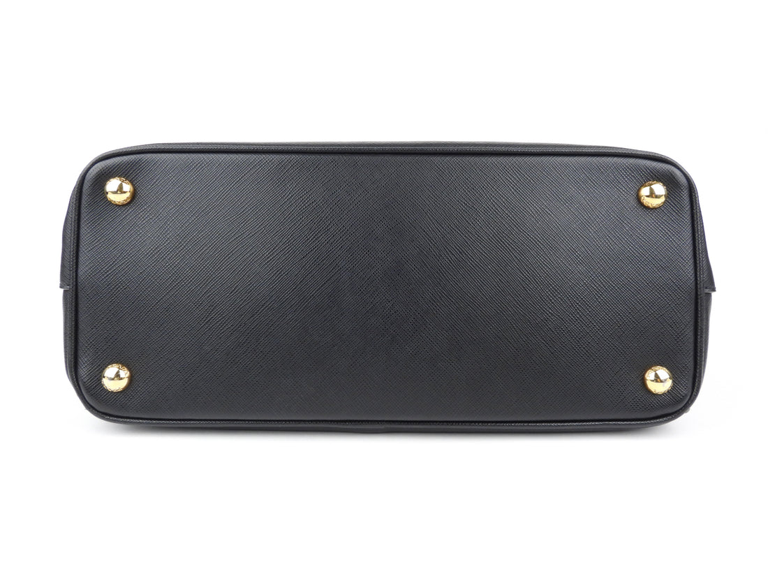 Prada Black Saffiano Leather Galleria Double Zip Two-Way Tote Bag