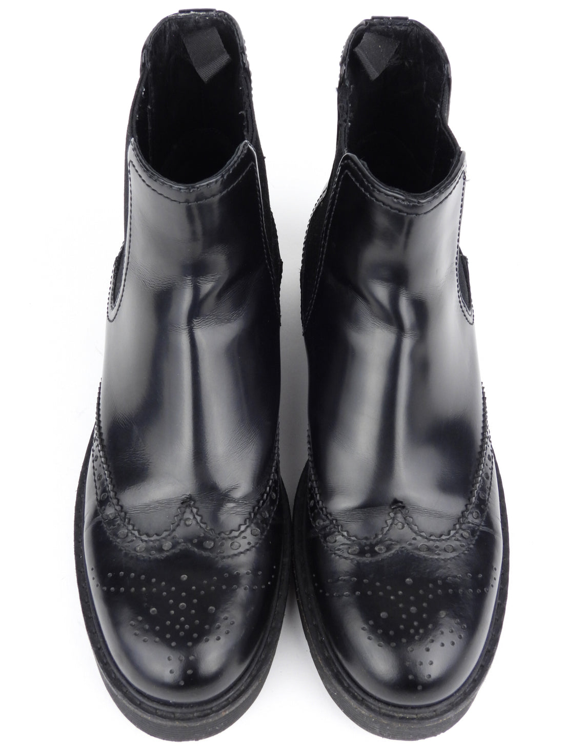 Prada Black Shiny Leather Brogue Detail Chelsea Boots - 38.5 EU