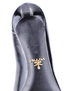 Prada Black Shiny Saffiano Leather Kitten Heel Pumps - 36