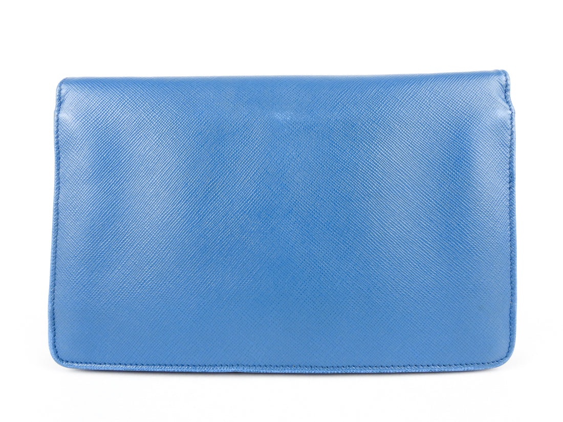 Prada Blue Saffiano Leather Mini Flap Bag