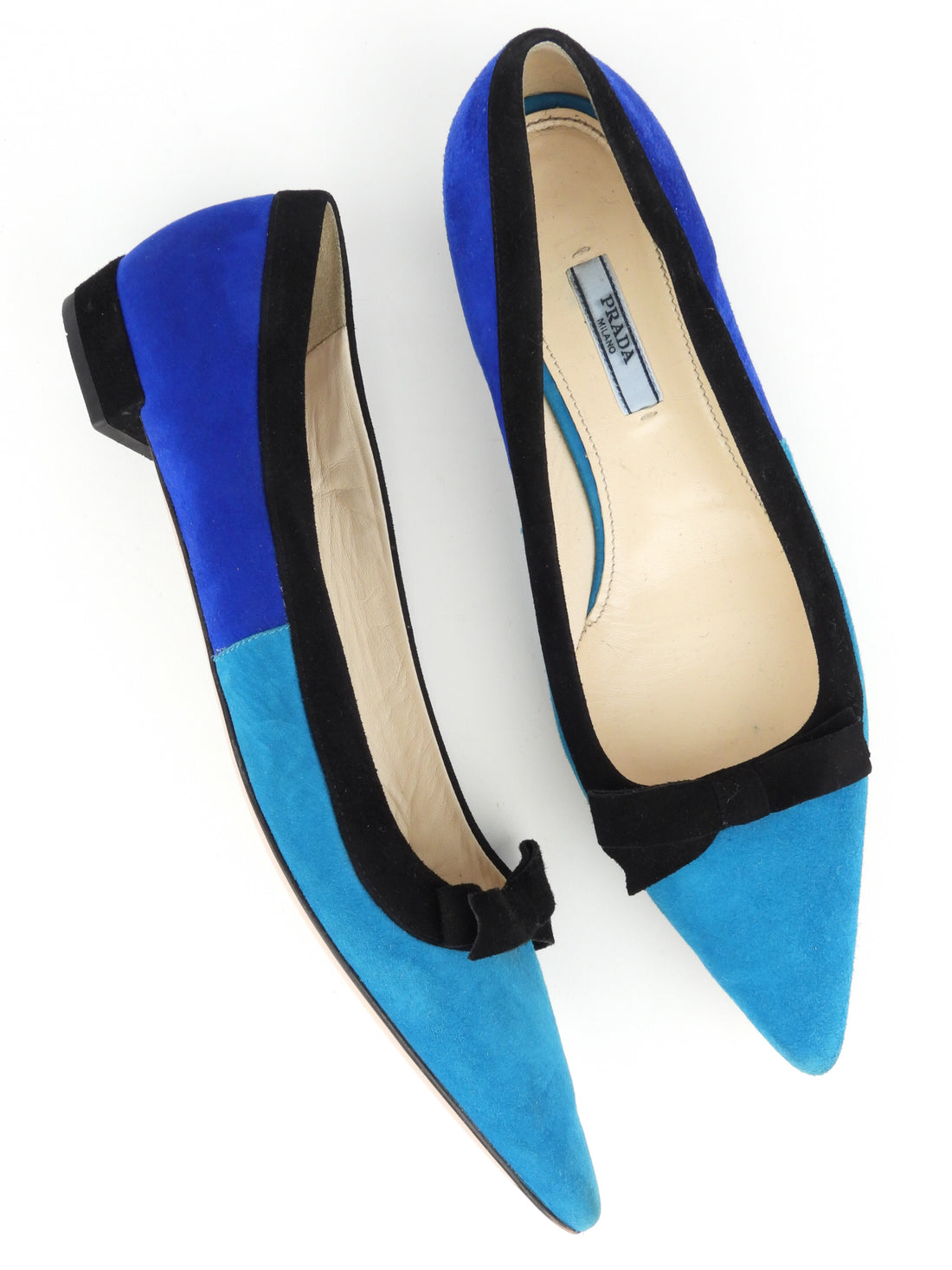 Prada Blue and Black Suede Leather Pointy Toe Flats - 39.5