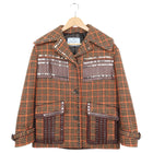 Prada Leather Trim Studded Fringe Wool-Blend Check Tweed Jacket - 38