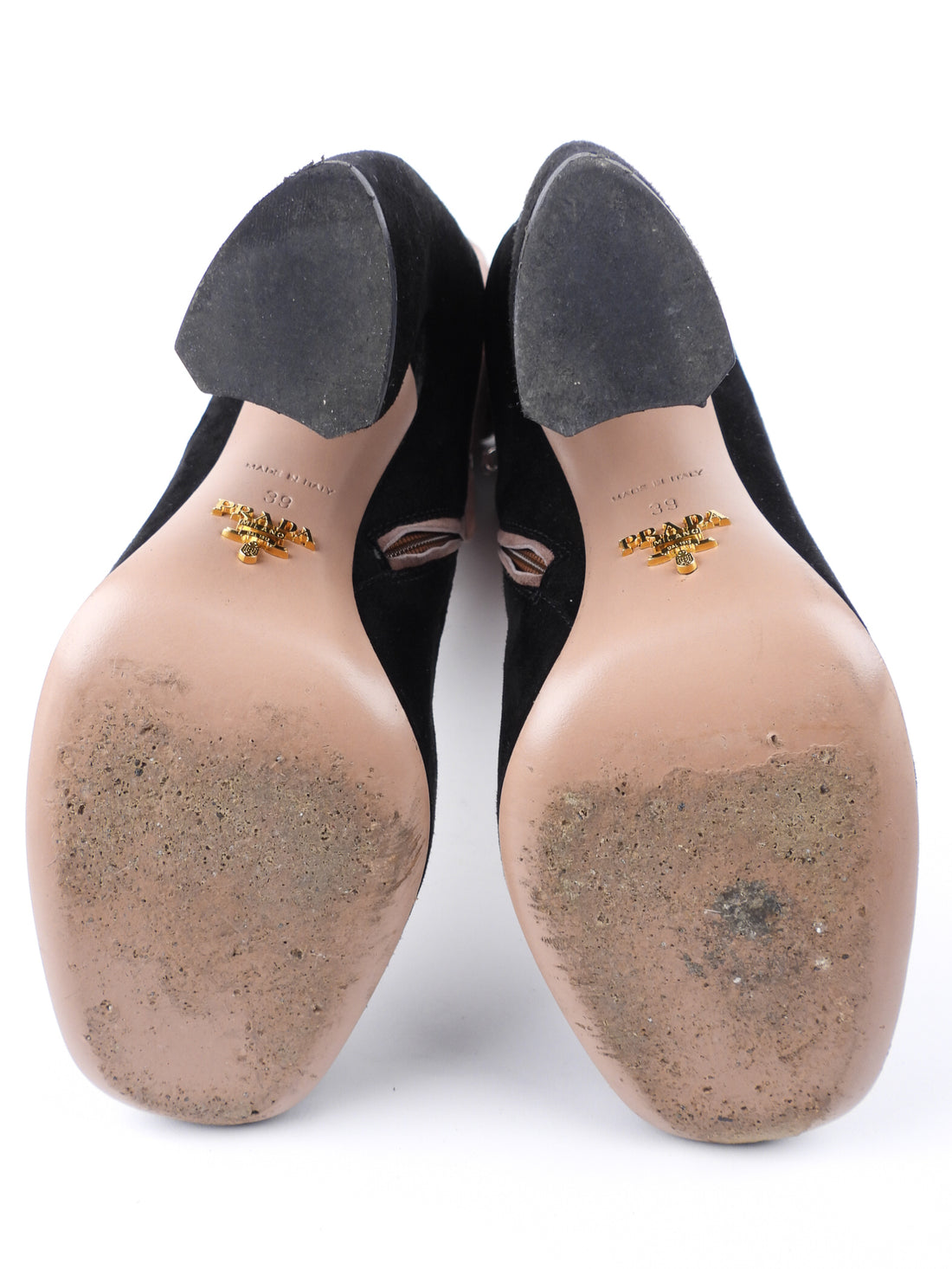 Prada Dusty Rose and Black Bi-Color Suede Leather Knee High Block Heel Boots - 39