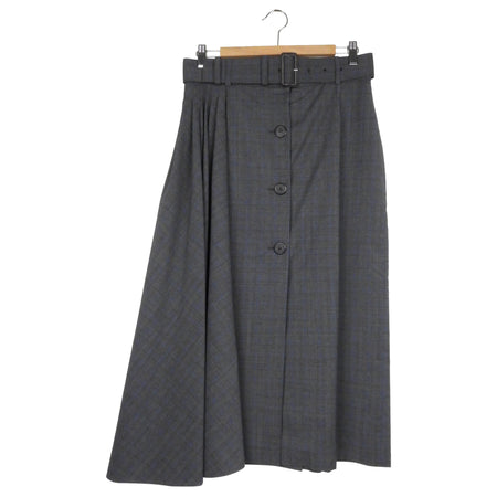 Prada Grey Check Asymmetrical Gathered Pleat Belted Midi Skirt - 44