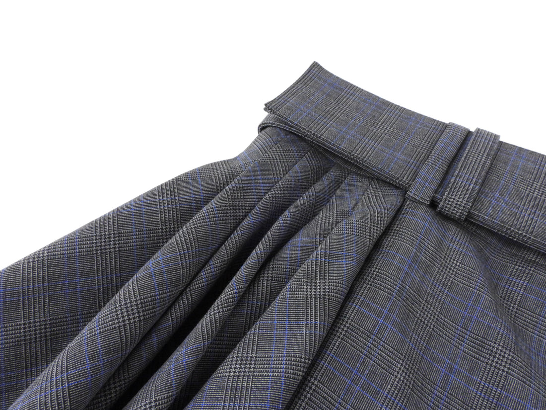 Prada Grey Check Asymmetrical Gathered Pleat Belted Midi Skirt - 44