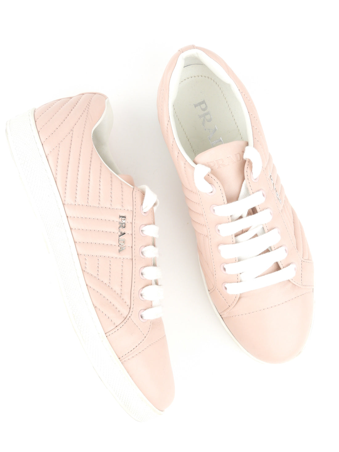 Prada Pink Quilted Leather Diagram Sneakers