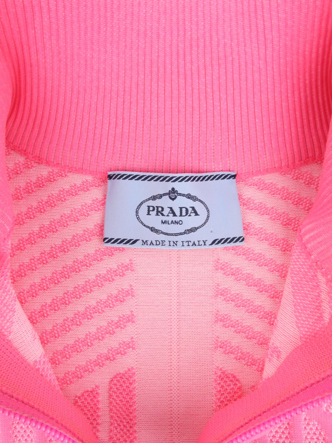 Prada 2018 Hot Pink Racing Sports Logo Stretch Knit Bodycon Zip Neck Tank Top - 38