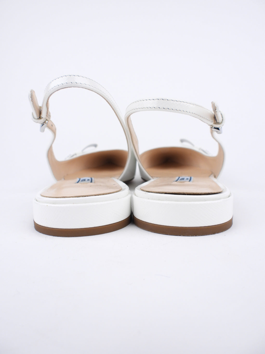 Prada White Shiny Saffiano Leather Bow Accent Slingback Pointed Flats - 40