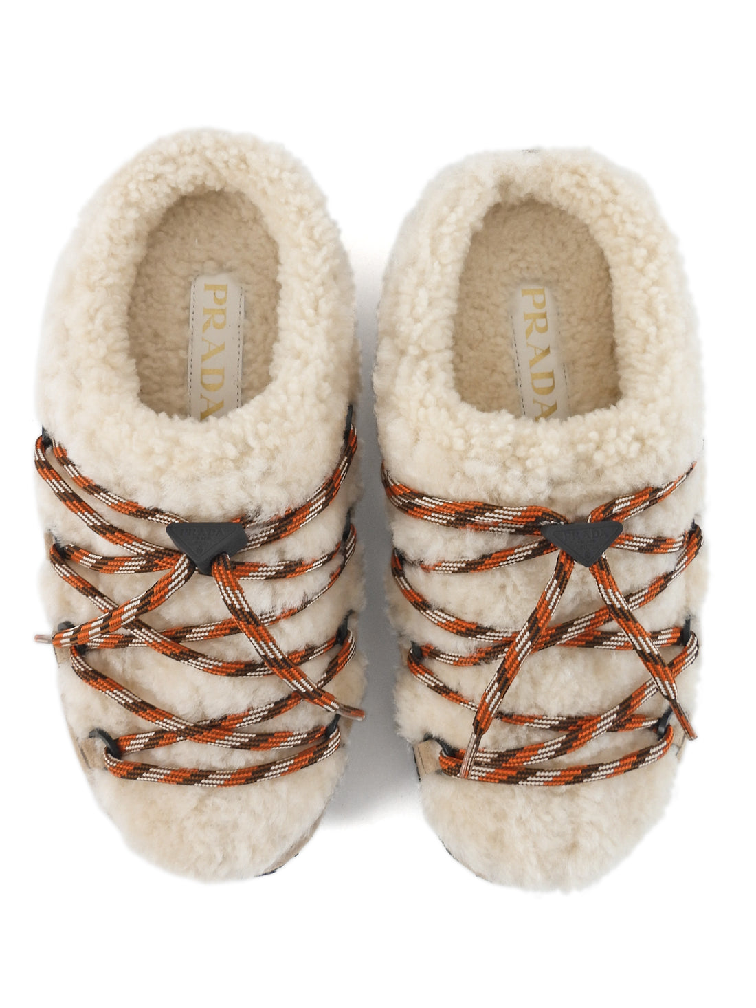 Prada Suede and Shearling Lace Up Mules - 36.5 / 37