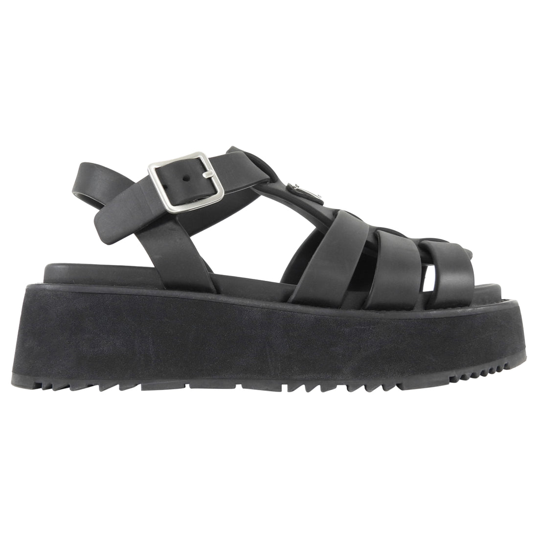 Prada Black Leather Fisherman Platform Sandals - 6/7