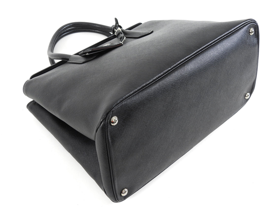 Prada Black Saffiano Leather Twin Turnlock Double Bag