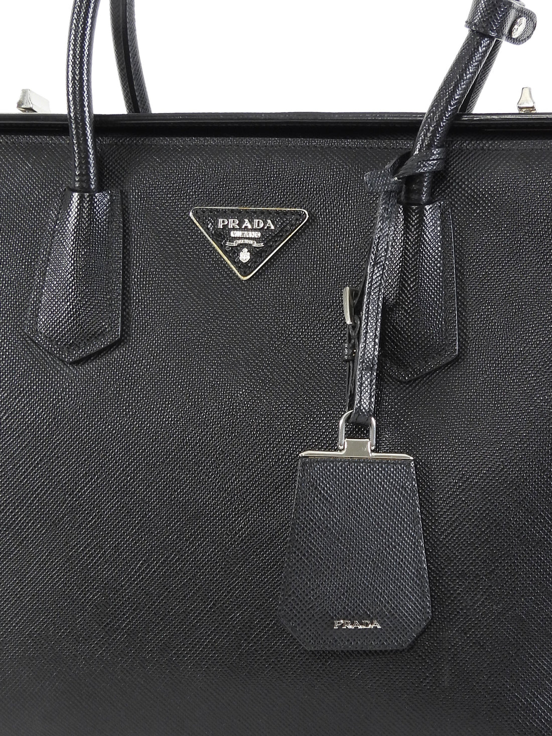 Prada Black Saffiano Leather Twin Turnlock Double Bag