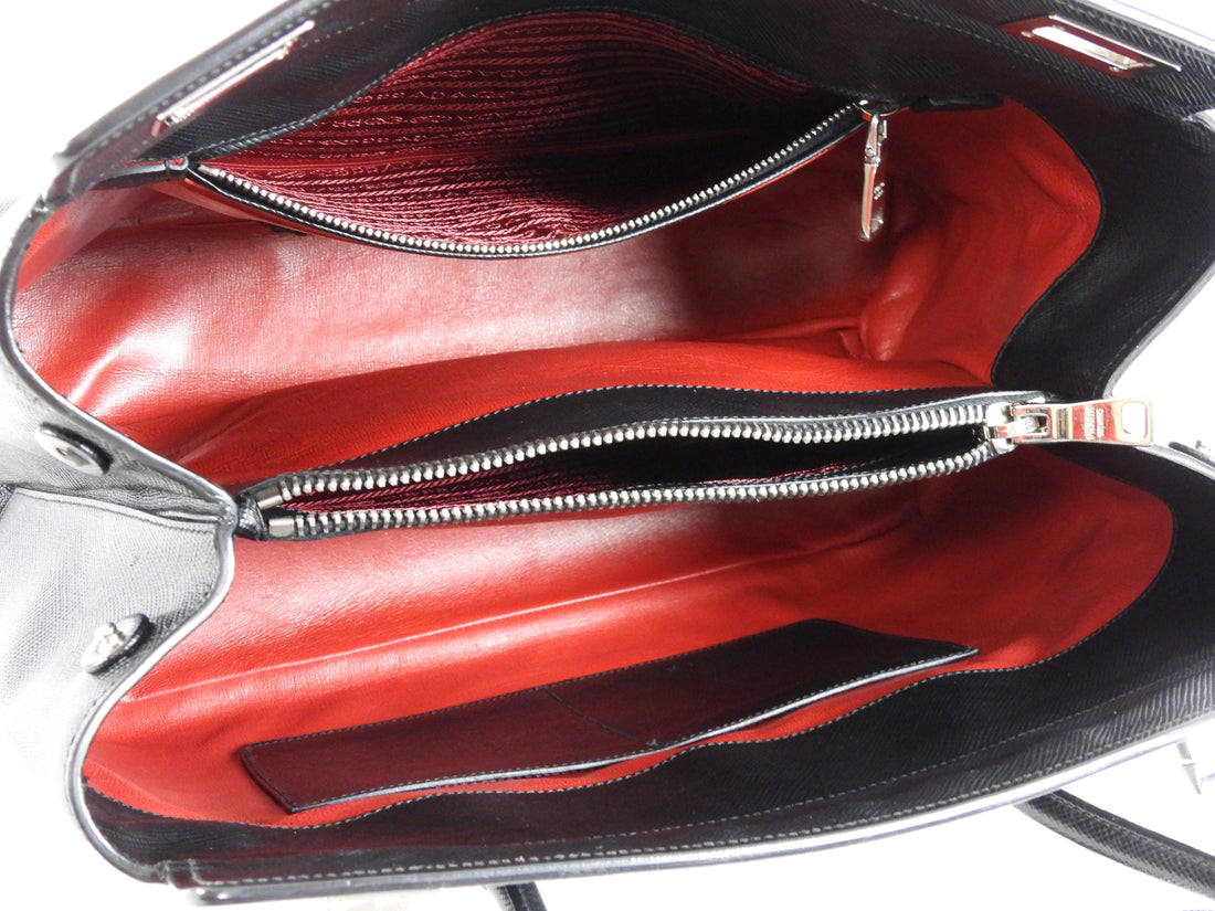 Prada Black Saffiano Leather Twin Turnlock Double Bag