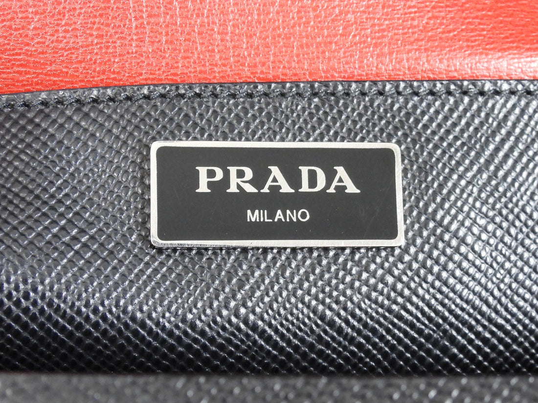 Prada Black Saffiano Leather Twin Turnlock Double Bag