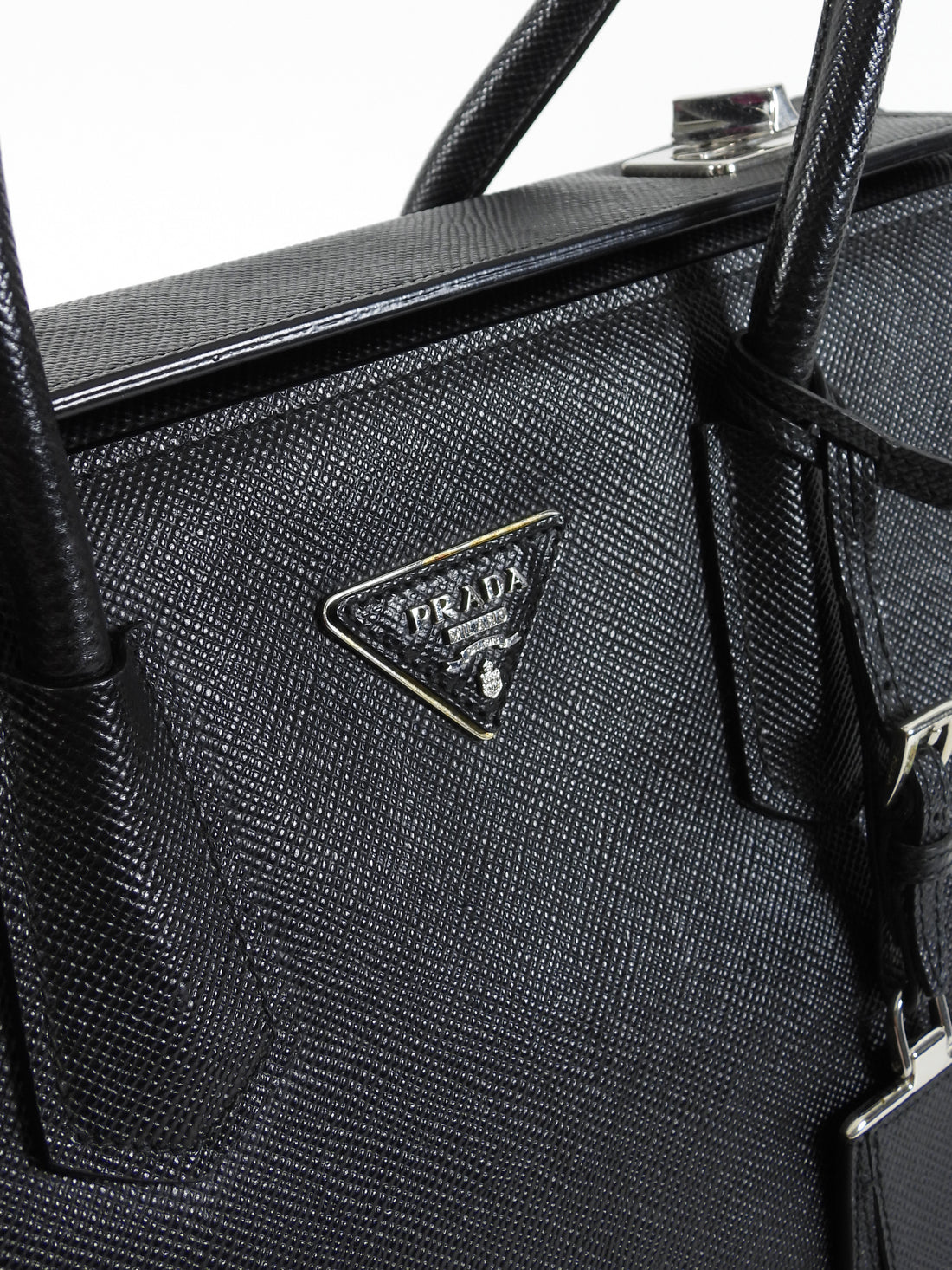 Prada Black Saffiano Leather Twin Turnlock Double Bag