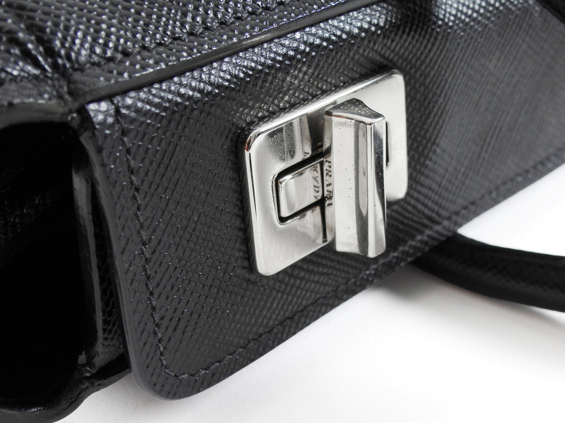 Prada Black Saffiano Leather Twin Turnlock Double Bag