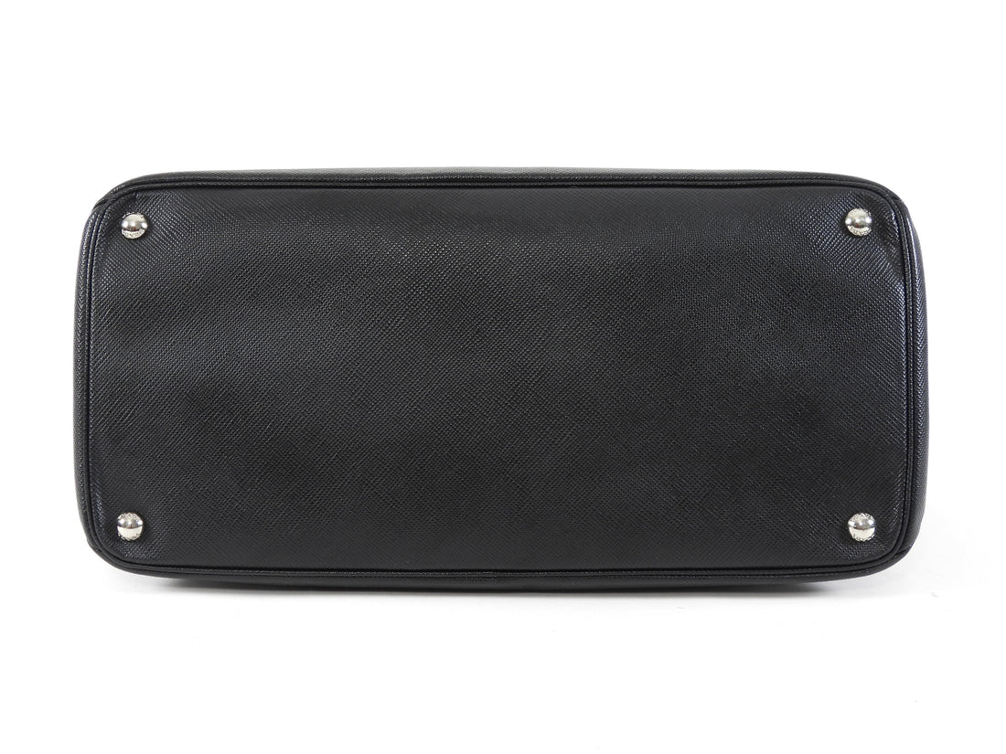 Prada Black Saffiano Leather Twin Turnlock Double Bag