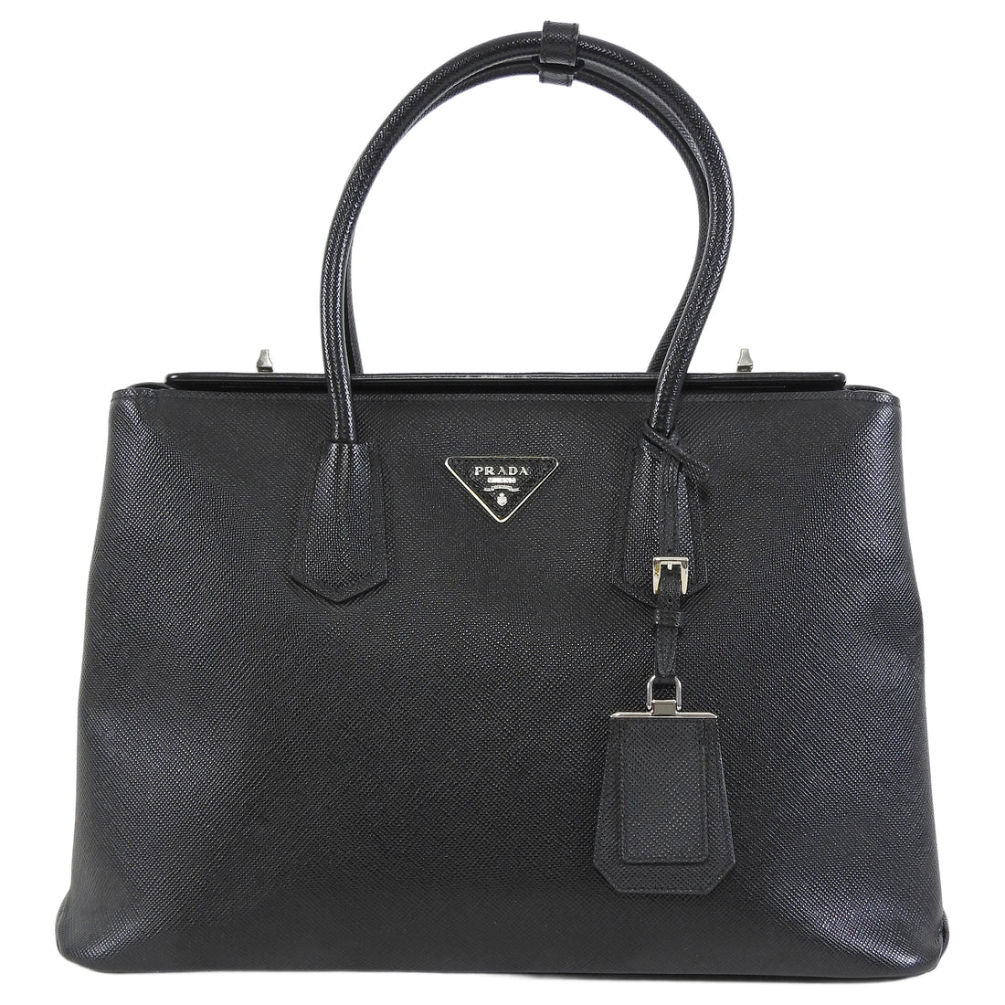 Prada Black Saffiano Leather Twin Turnlock Double Bag