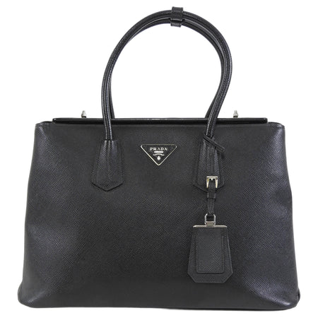Prada Black Saffiano Leather Twin Turnlock Double Bag
