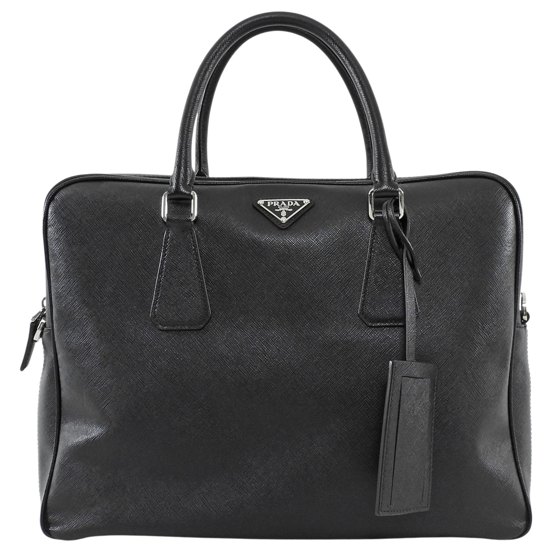 Prada Black Saffiano Leather Triangle Logo Briefcase