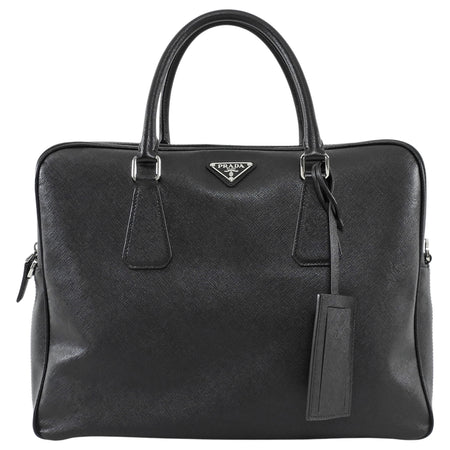 Prada Black Saffiano Leather Triangle Logo Briefcase