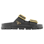 Prada Black Leather Triangle Logo Dad Sandals - 36.5