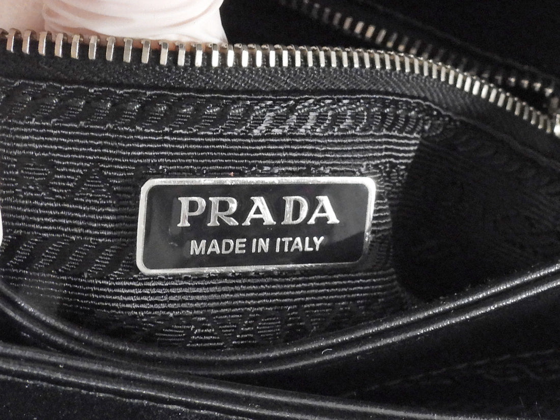 Prada Black Saffiano Leather and Nylon Tessuto Small Chain Bag
