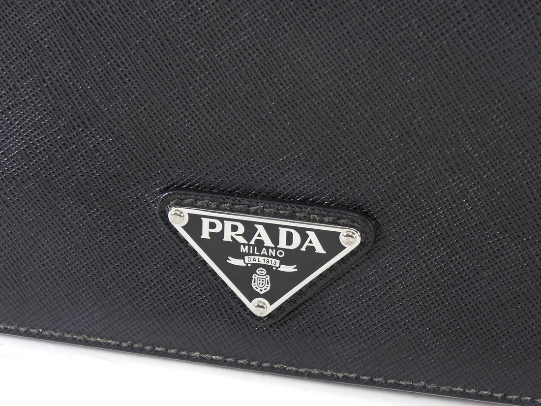 Prada Black Saffiano Leather and Nylon Tessuto Small Chain Bag