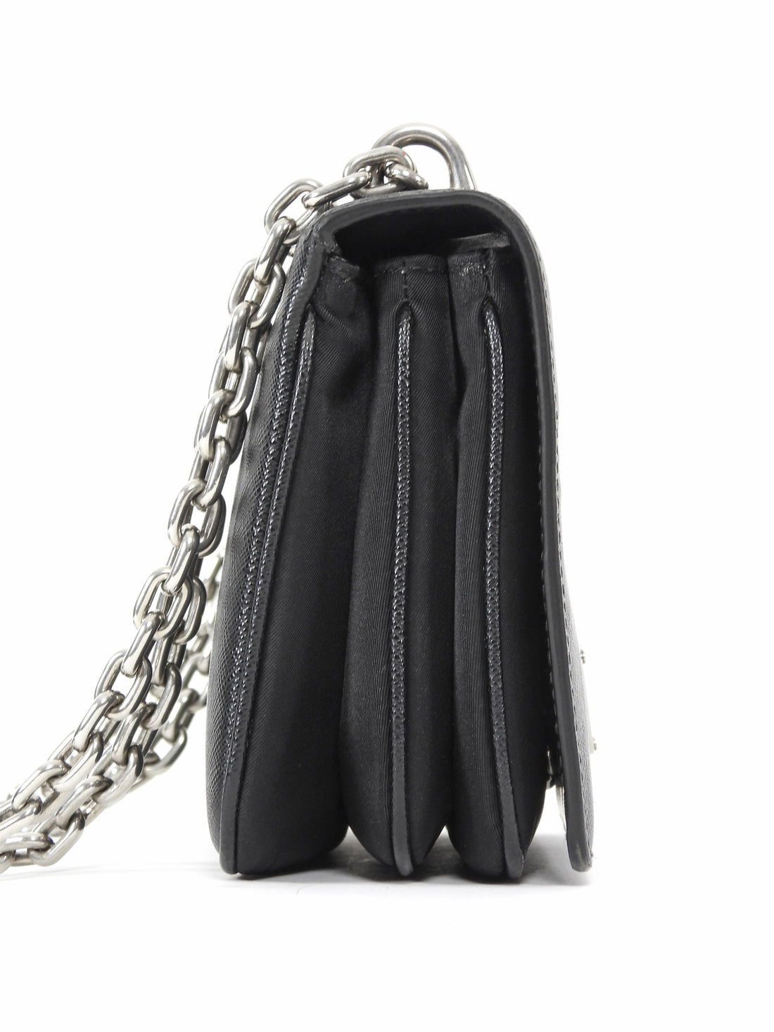 Prada Black Saffiano Leather and Nylon Tessuto Small Chain Bag