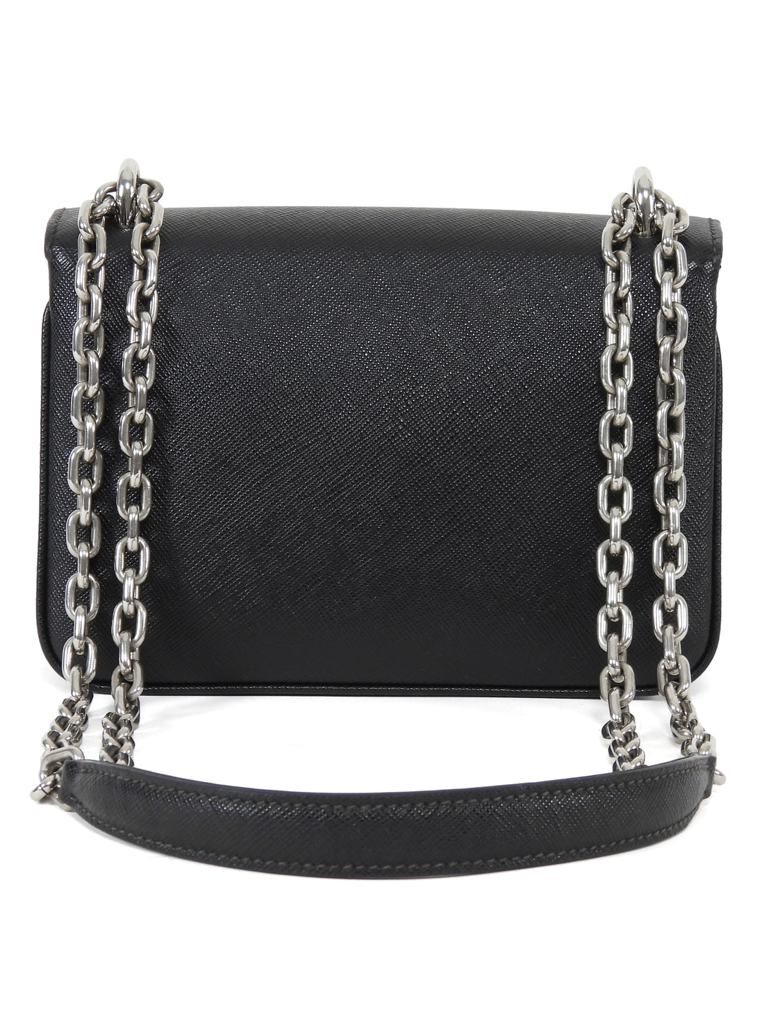 Prada Black Saffiano Leather and Nylon Tessuto Small Chain Bag