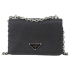 Prada Black Saffiano Leather and Nylon Tessuto Small Chain Bag