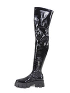 Prada Black Patent Over The Knee Flat Monolith Boots - 37