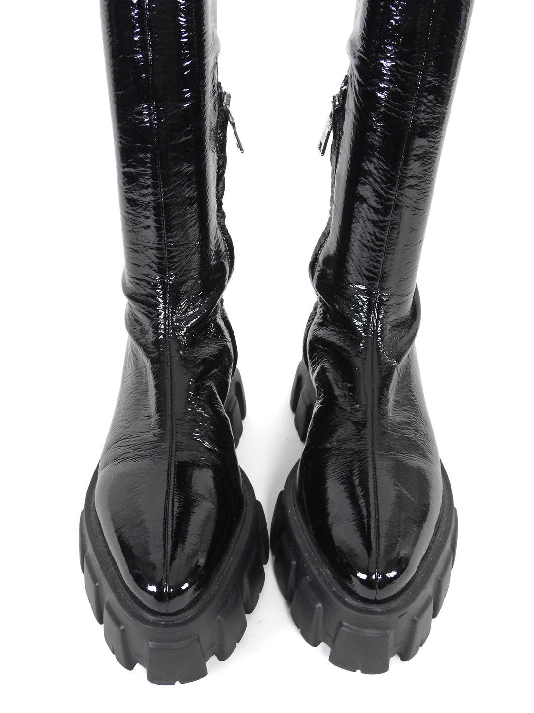 Prada Black Patent Over The Knee Flat Monolith Boots - 37