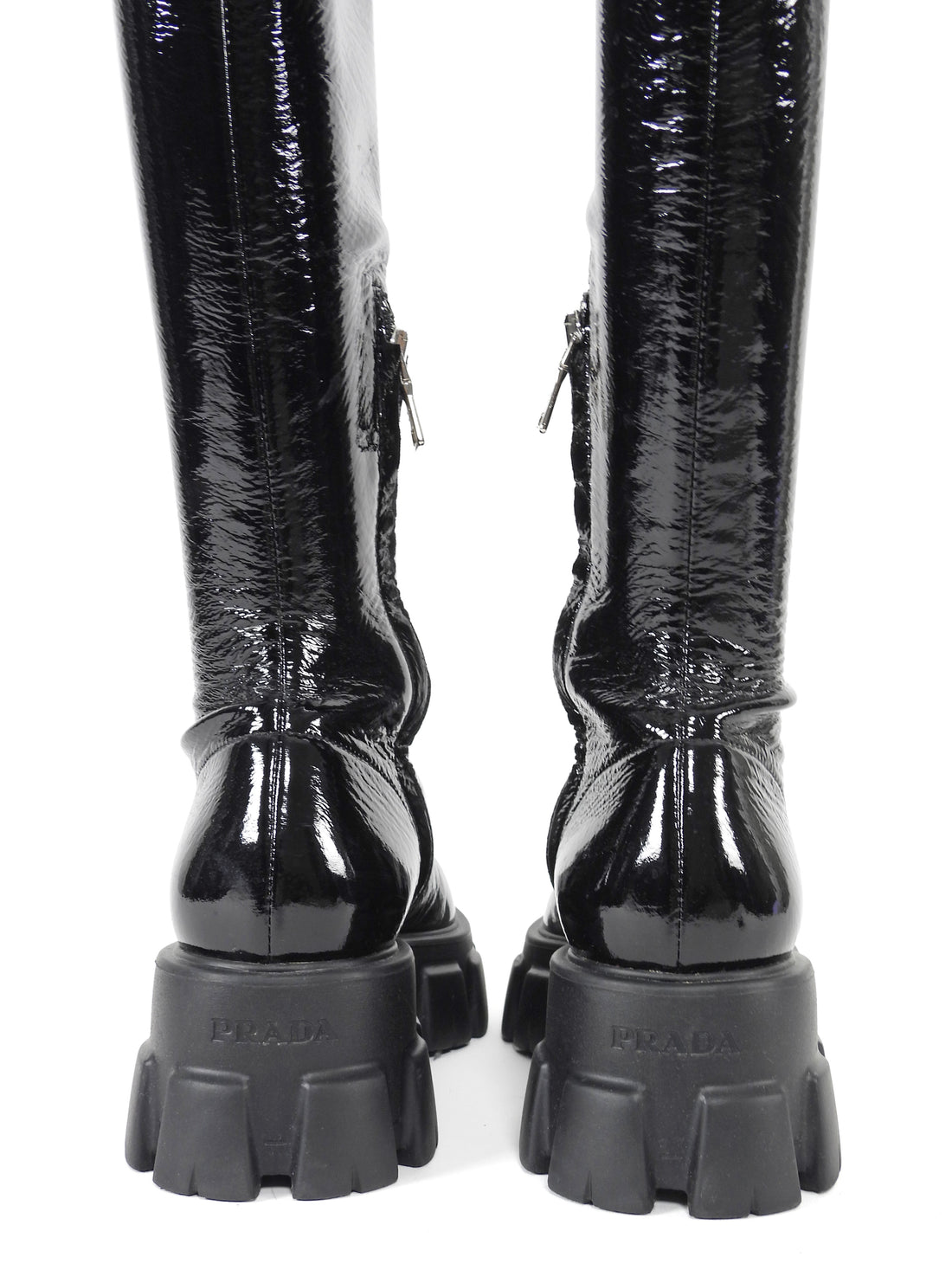 Prada Black Patent Over The Knee Flat Monolith Boots - 37