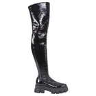 Prada Black Patent Over The Knee Flat Monolith Boots - 37