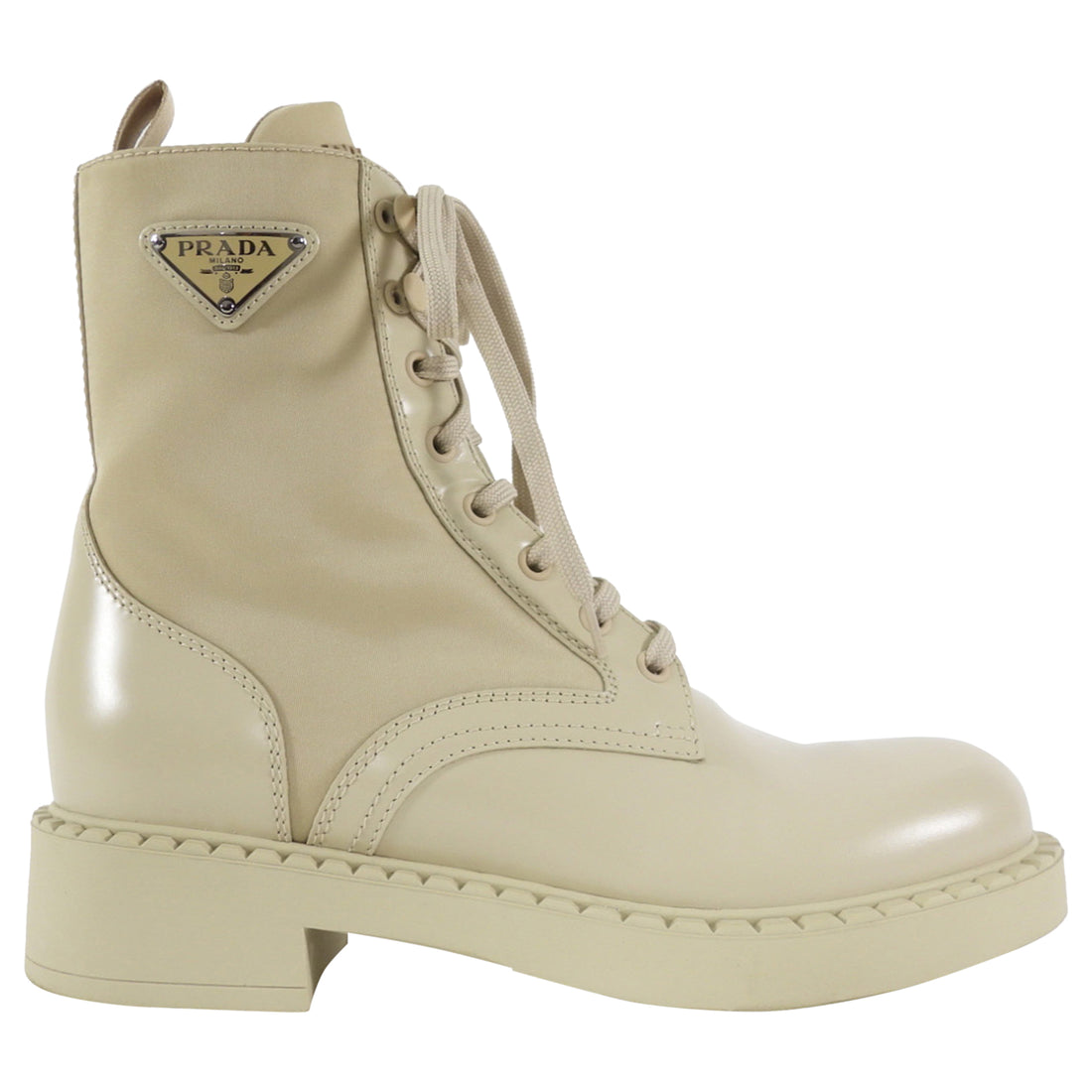 Prada Brushed Leather and Re-Nylon Ankle Boot Desert Beige - 39